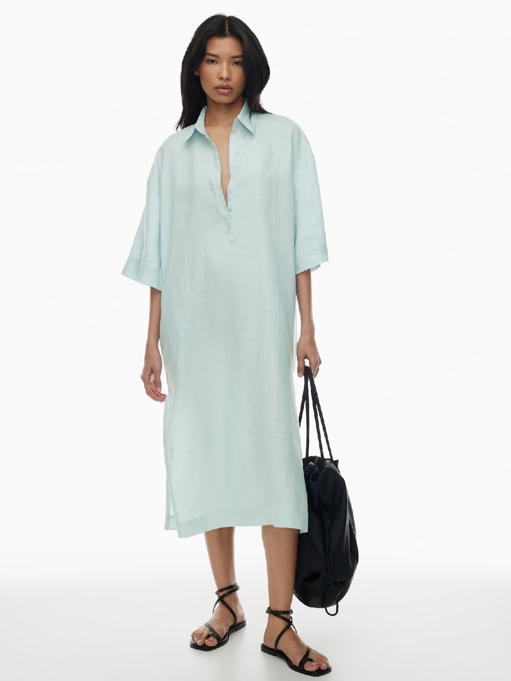 LITTLE MOON Aritzia Light Blue Linen Dress - Women. Size S